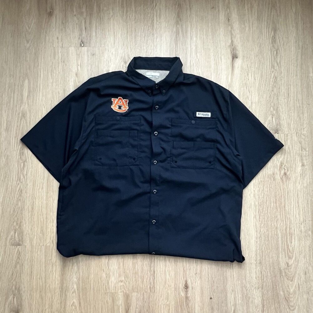 Columbia Auburn Tigers Button Up Shirt Mens XL Blue Vented PFG Fishing Outdoor